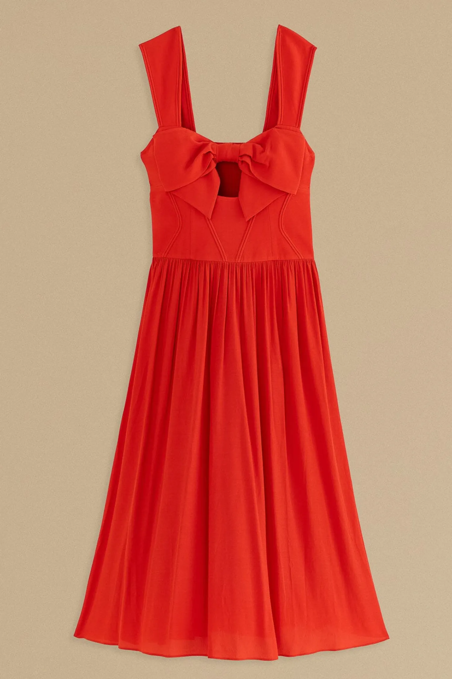 FARM Rio RED BOW SLEEVELESS MIDI DRESS
