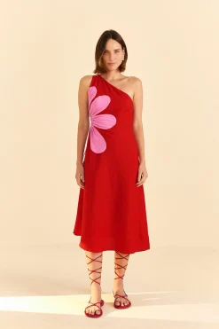 FARM Rio RED CUT-OUT FLOWER DRESS