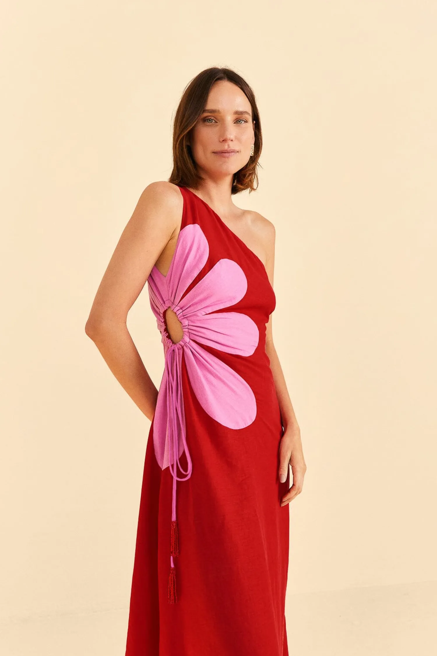 FARM Rio RED CUT-OUT FLOWER DRESS