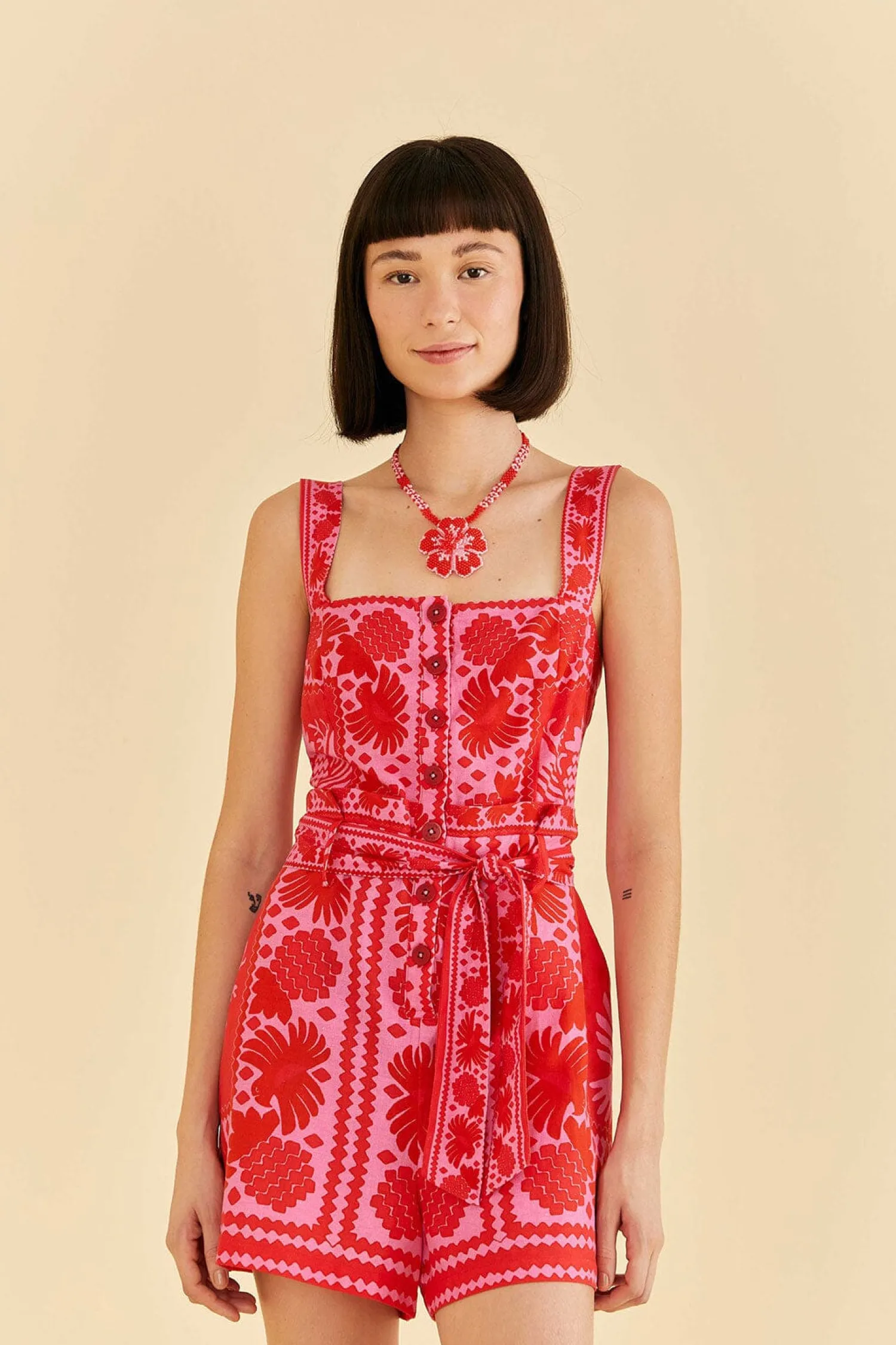 FARM Rio RED JUNGLE SCARF ROMPER