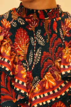 FARM Rio RED NATURE BEAUTY LACE BLOUSE