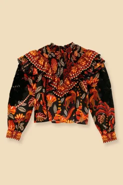 FARM Rio RED NATURE BEAUTY LACE BLOUSE