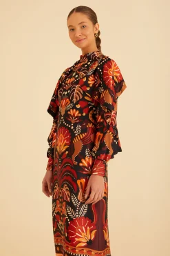 FARM Rio RED NATURE BEAUTY SCARF BACKLESS MIDI DRESS