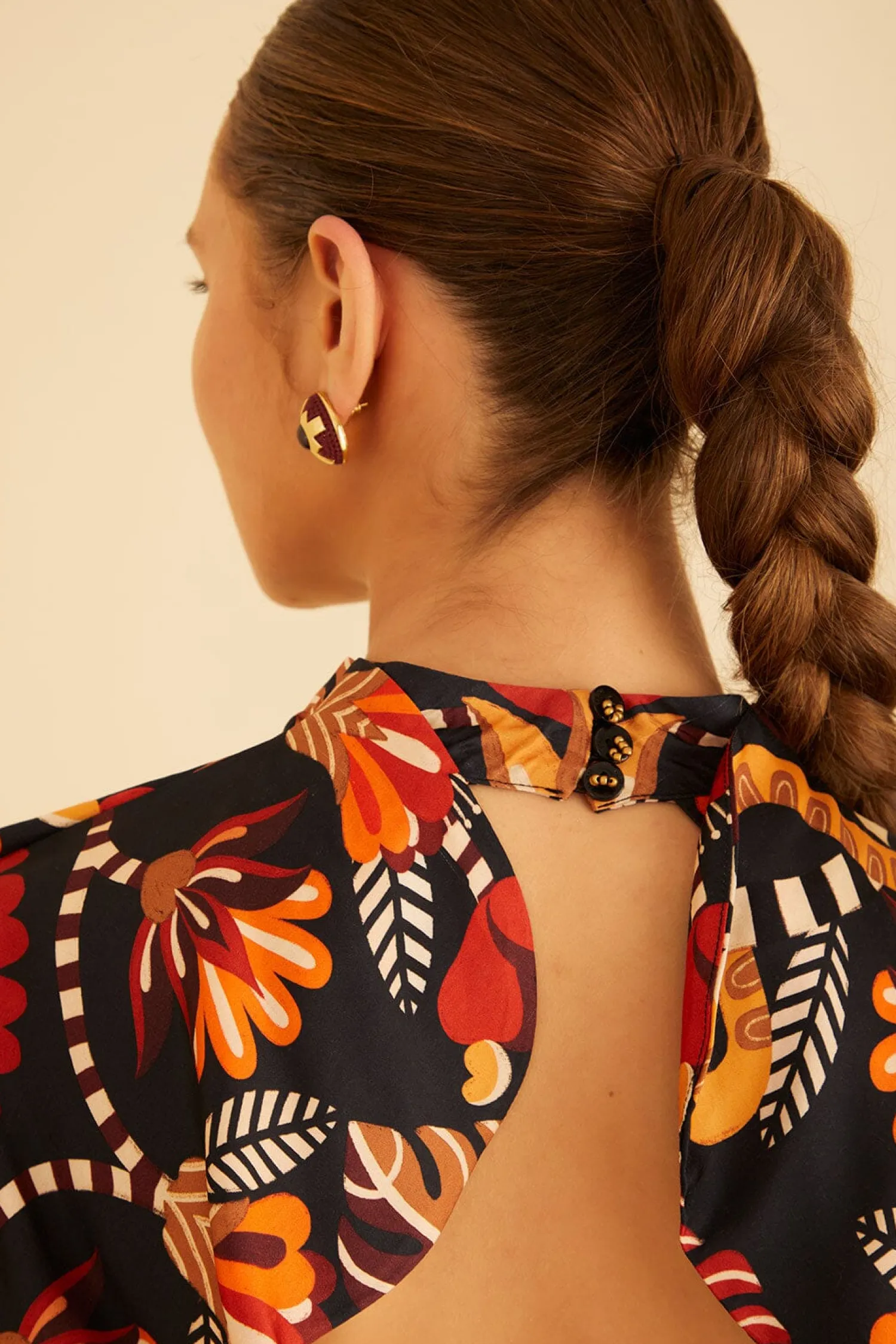 FARM Rio RED NATURE BEAUTY SCARF BACKLESS MIDI DRESS