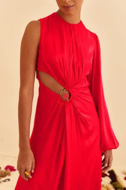 FARM Rio  RED ONE SHOULDER MAXI DRESS
