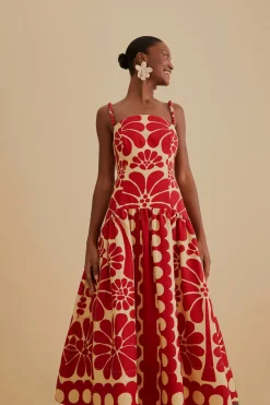 FARM Rio RED PALERMO SLEEVELESS MIDI DRESS