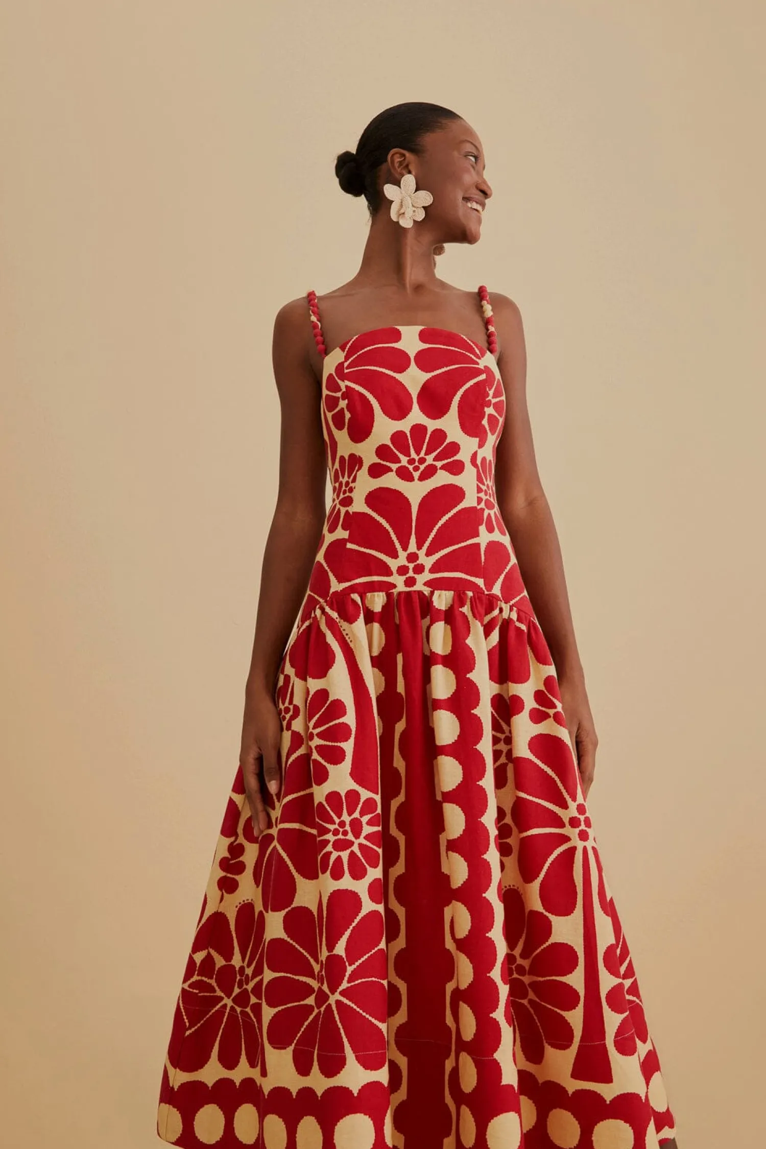 FARM Rio RED PALERMO SLEEVELESS MIDI DRESS