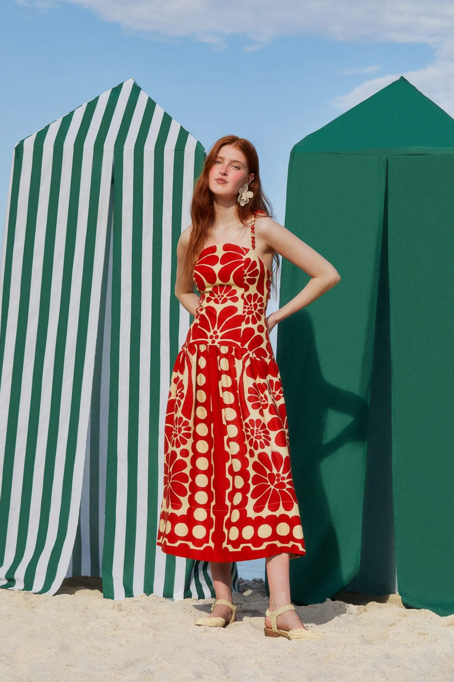 FARM Rio RED PALERMO SLEEVELESS MIDI DRESS