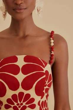 FARM Rio RED PALERMO SLEEVELESS MIDI DRESS