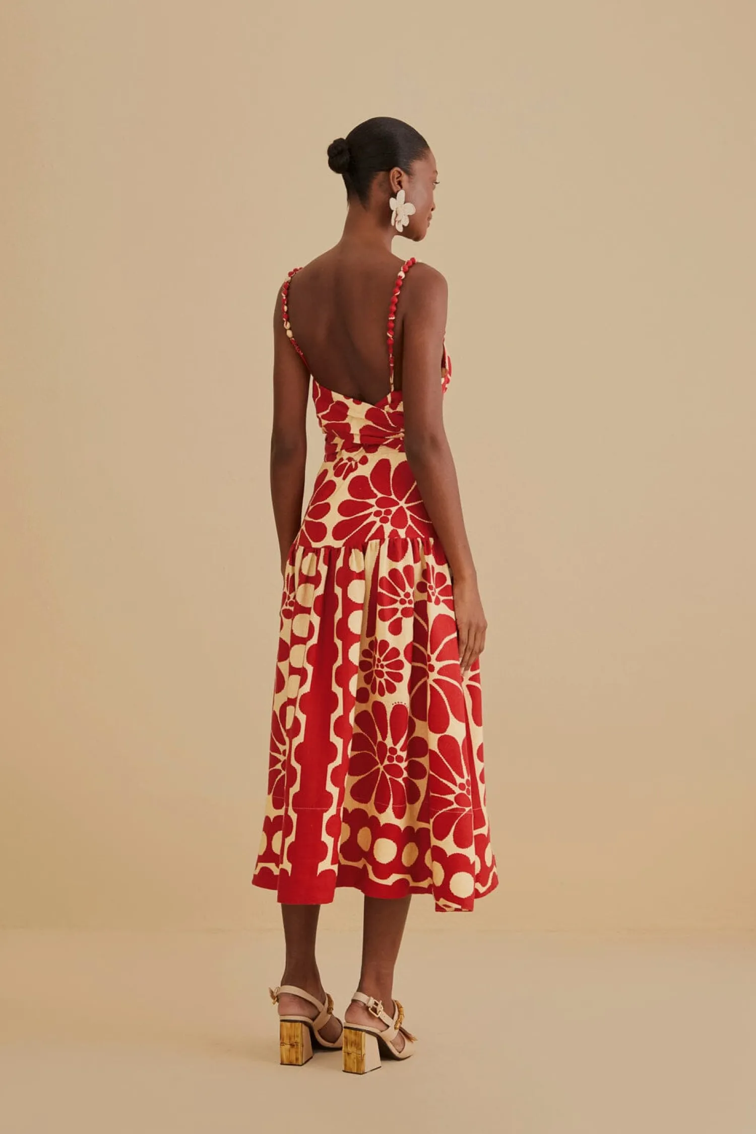 FARM Rio RED PALERMO SLEEVELESS MIDI DRESS