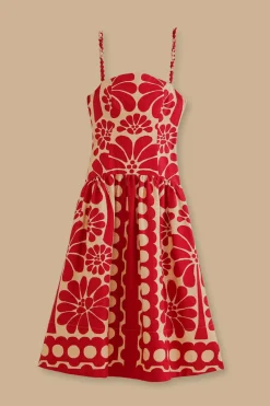 FARM Rio RED PALERMO SLEEVELESS MIDI DRESS