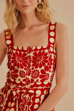 FARM Rio  RED PALERMO SLEEVELESS ROMPER