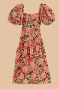 FARM Rio RED PINEAPPLE BLOOM CUT OUT MIDI DRESS