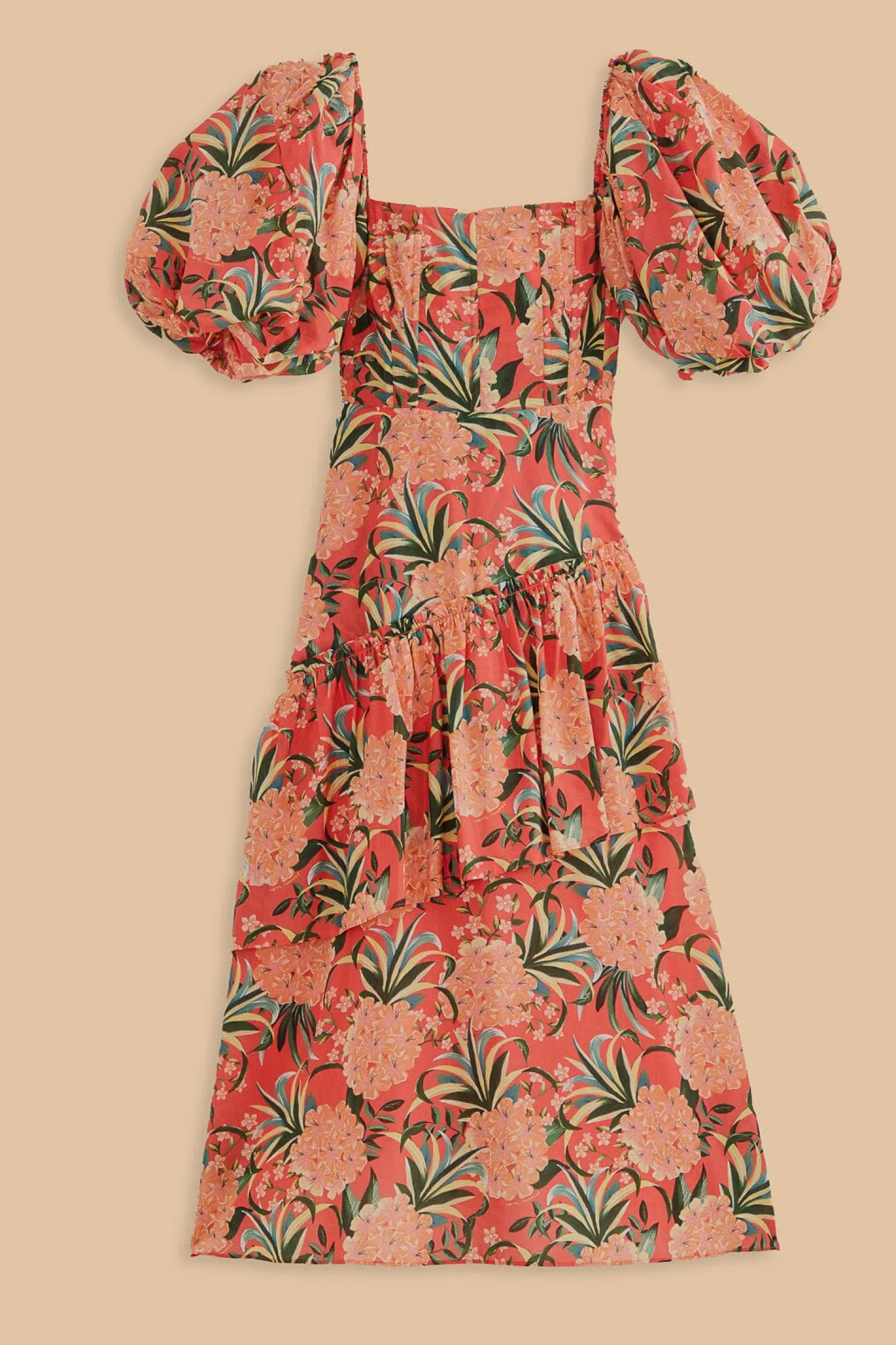 FARM Rio RED PINEAPPLE BLOOM CUT OUT MIDI DRESS