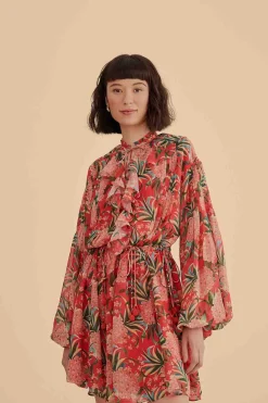 FARM Rio RED PINEAPPLE BLOOM V NECK MINI DRESS