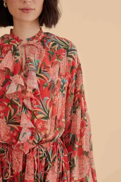 FARM Rio  RED PINEAPPLE BLOOM V NECK MINI DRESS
