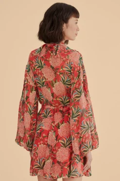 FARM Rio  RED PINEAPPLE BLOOM V NECK MINI DRESS