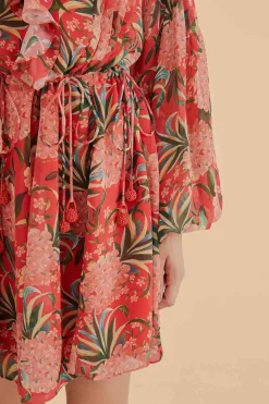 FARM Rio  RED PINEAPPLE BLOOM V NECK MINI DRESS