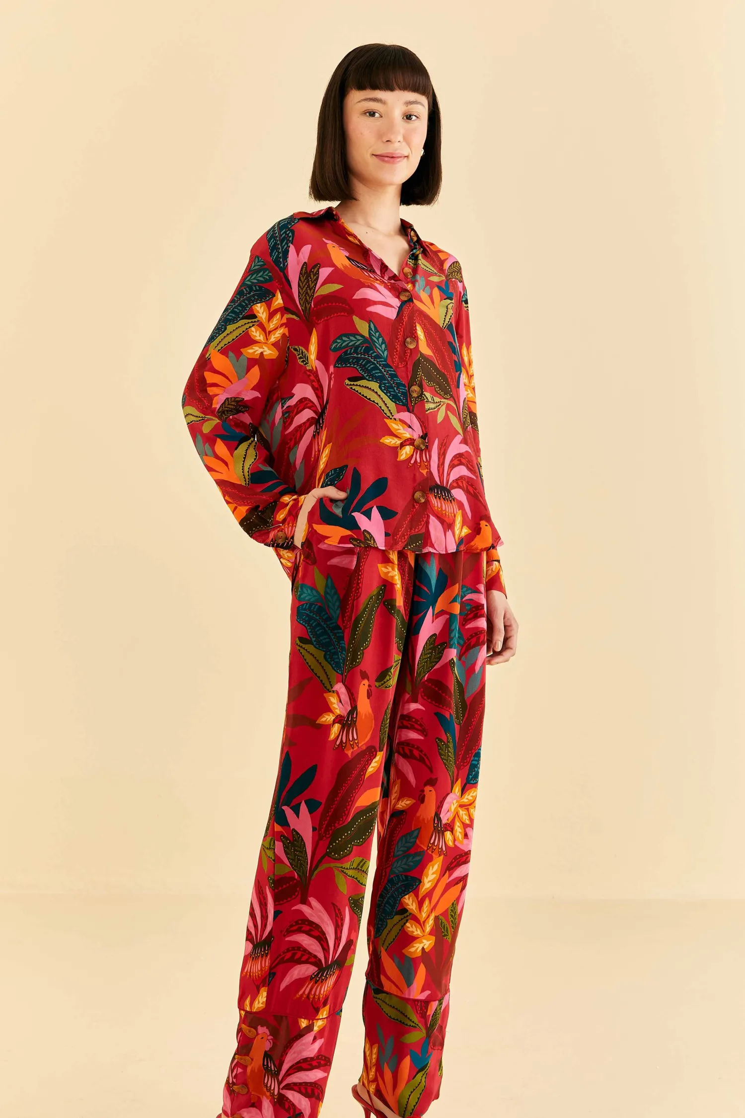 FARM Rio RED ROOSTER LEAVES PANTS