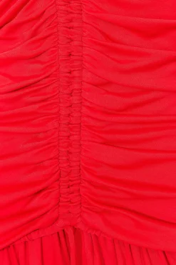 FARM Rio RED V NECKLINE LONG SLEEVE MIDI DRESS