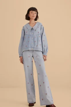 FARM Rio  ROSE EMBROIDERED DENIM PANTS