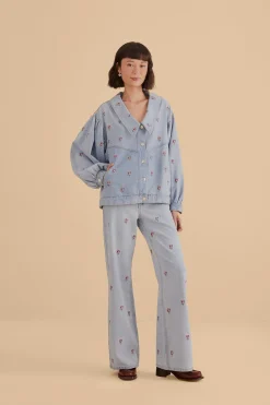 FARM Rio  ROSE EMBROIDERED DENIM PANTS