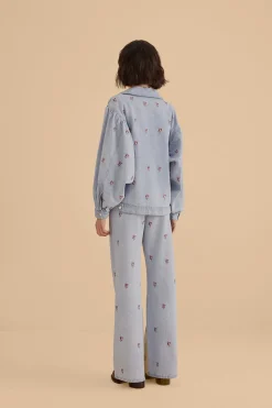 FARM Rio  ROSE EMBROIDERED DENIM PANTS