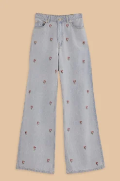FARM Rio  ROSE EMBROIDERED DENIM PANTS