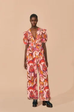 FARM Rio ROSE WILD HORSES PLEATED SHORT SLEEVE JUMPSUIT