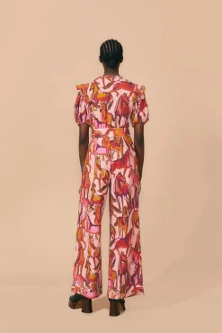 FARM Rio ROSE WILD HORSES PLEATED SHORT SLEEVE JUMPSUIT