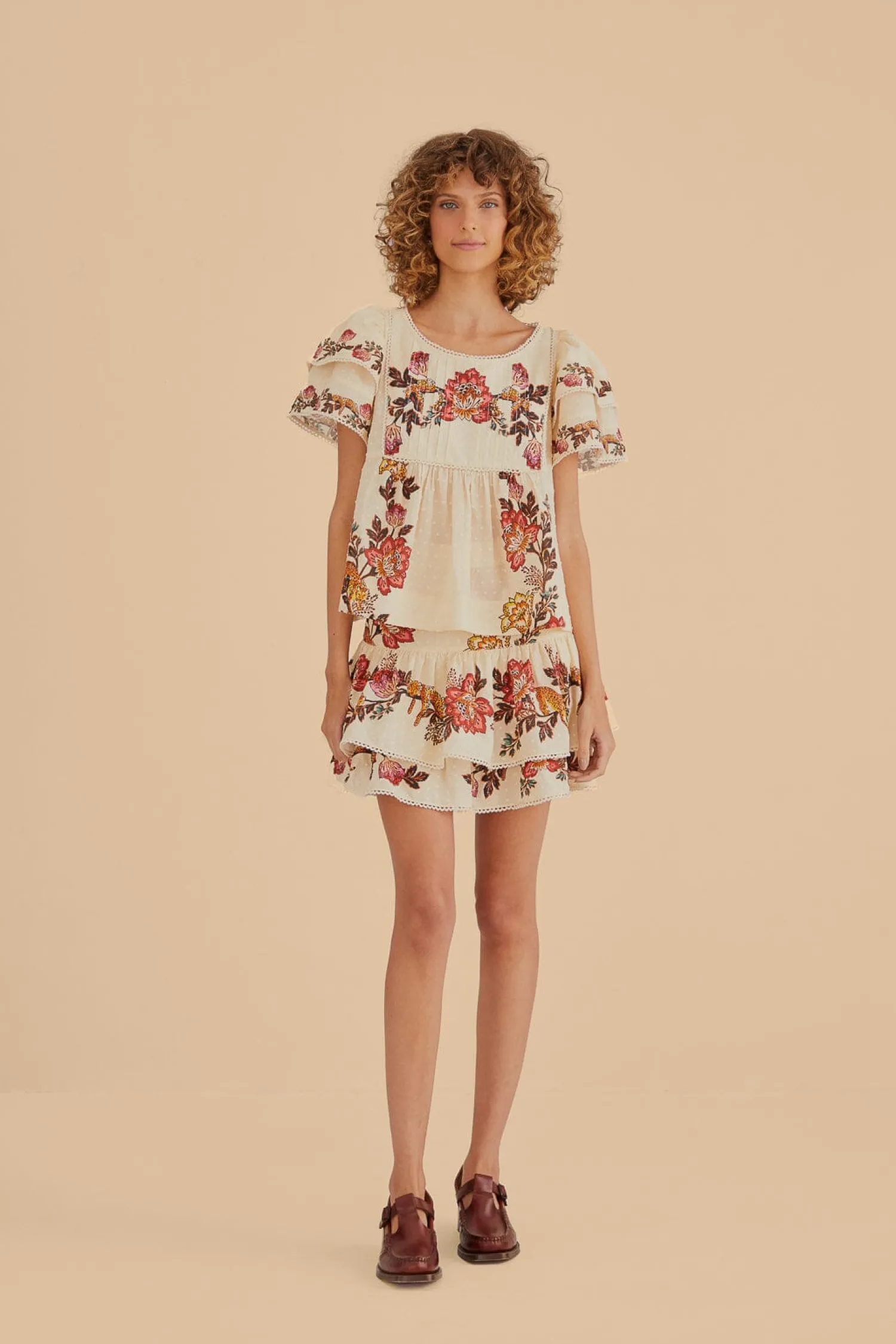 FARM Rio SAND LEOPARD FLOWERS BLOUSE