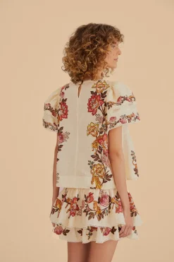 FARM Rio SAND LEOPARD FLOWERS BLOUSE
