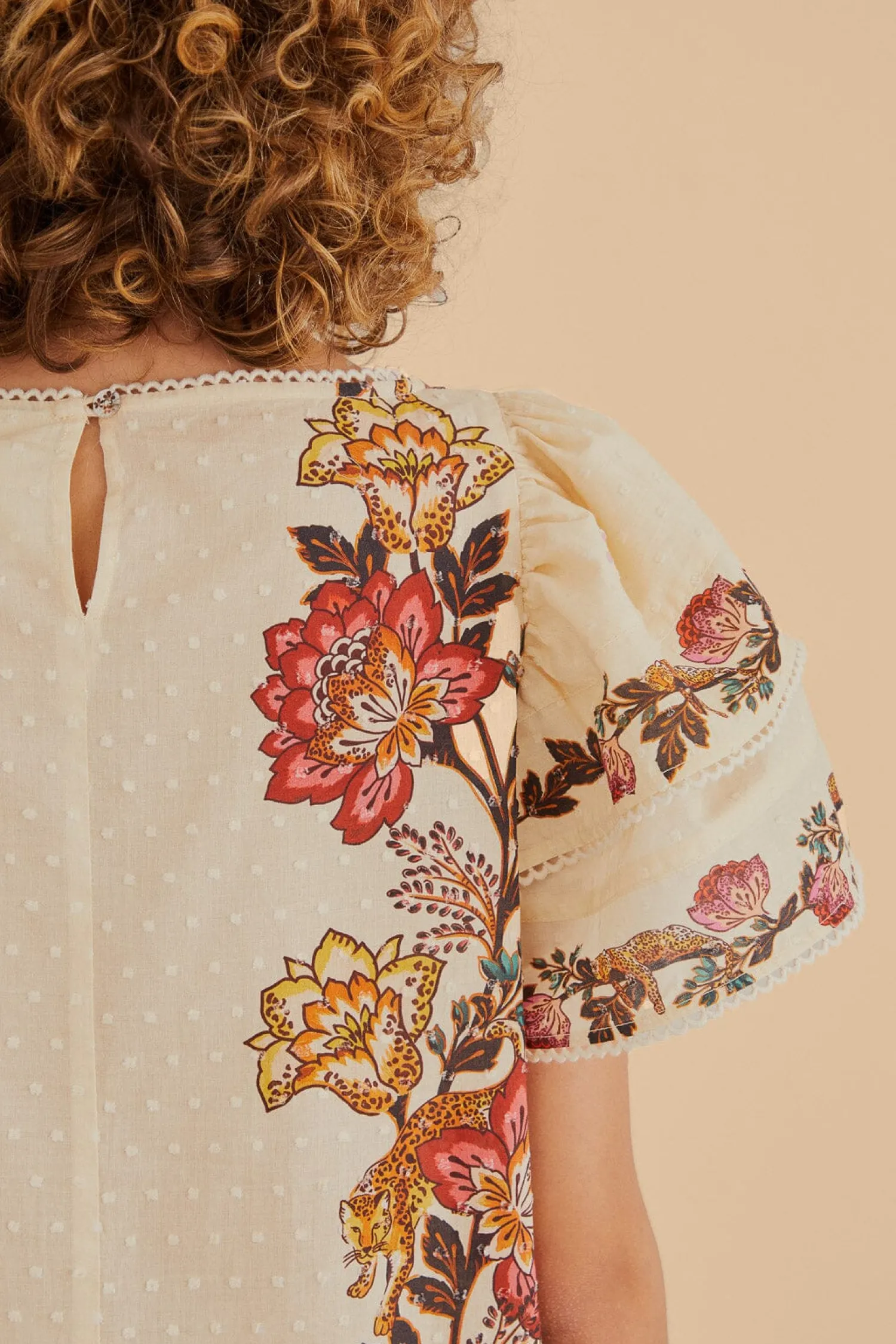 FARM Rio SAND LEOPARD FLOWERS BLOUSE