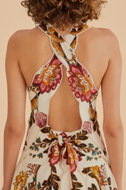 FARM Rio SAND LEOPARD FLOWERS CUT OUT MIDI DRESS