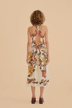 FARM Rio SAND LEOPARD FLOWERS CUT OUT MIDI DRESS