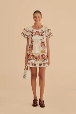 FARM Rio  SAND LEOPARD FLOWERS MINI SKIRT