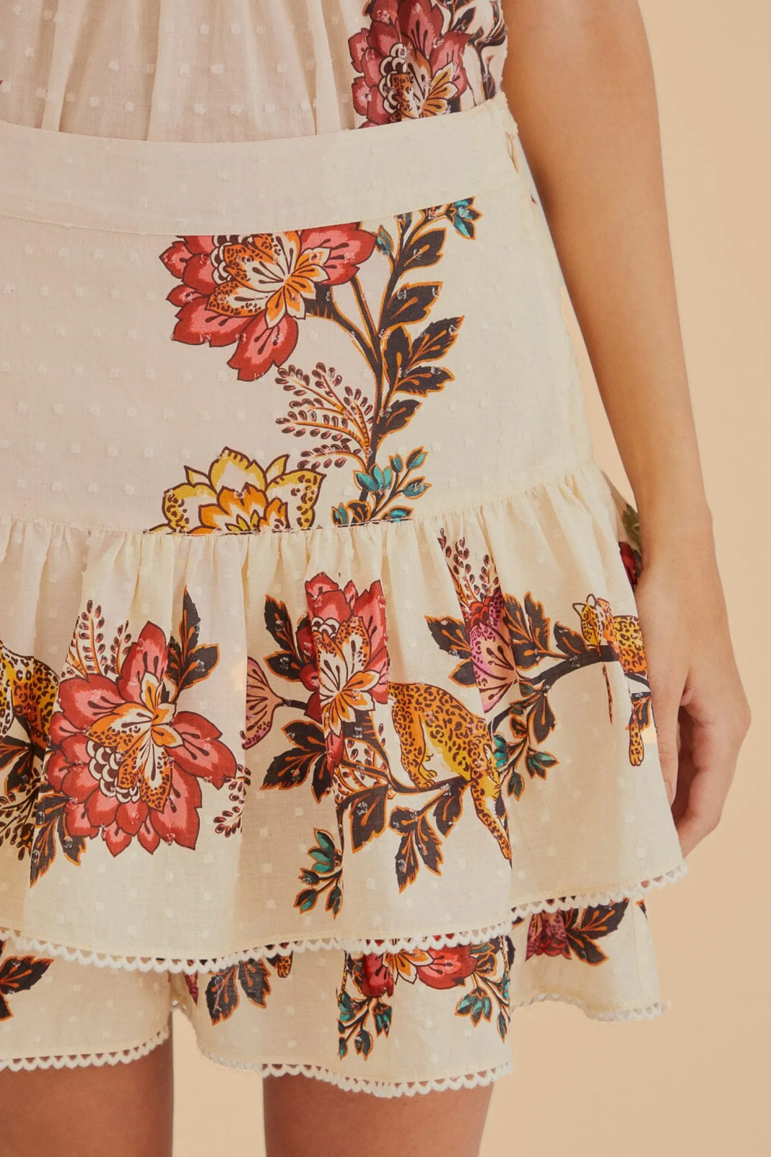 FARM Rio SAND LEOPARD FLOWERS MINI SKIRT