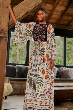 FARM Rio  SAND PALMS PARADISE EMBROIDERED CUT OUT MIDI DRESS