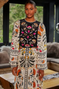 FARM Rio  SAND PALMS PARADISE EMBROIDERED CUT OUT MIDI DRESS