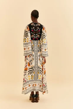 FARM Rio  SAND PALMS PARADISE EMBROIDERED CUT OUT MIDI DRESS