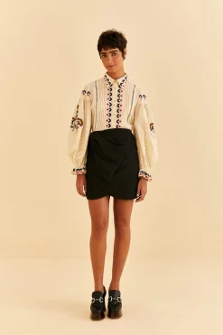 FARM Rio  SAND PALMS PARADISE EMBROIDERED BLOUSE