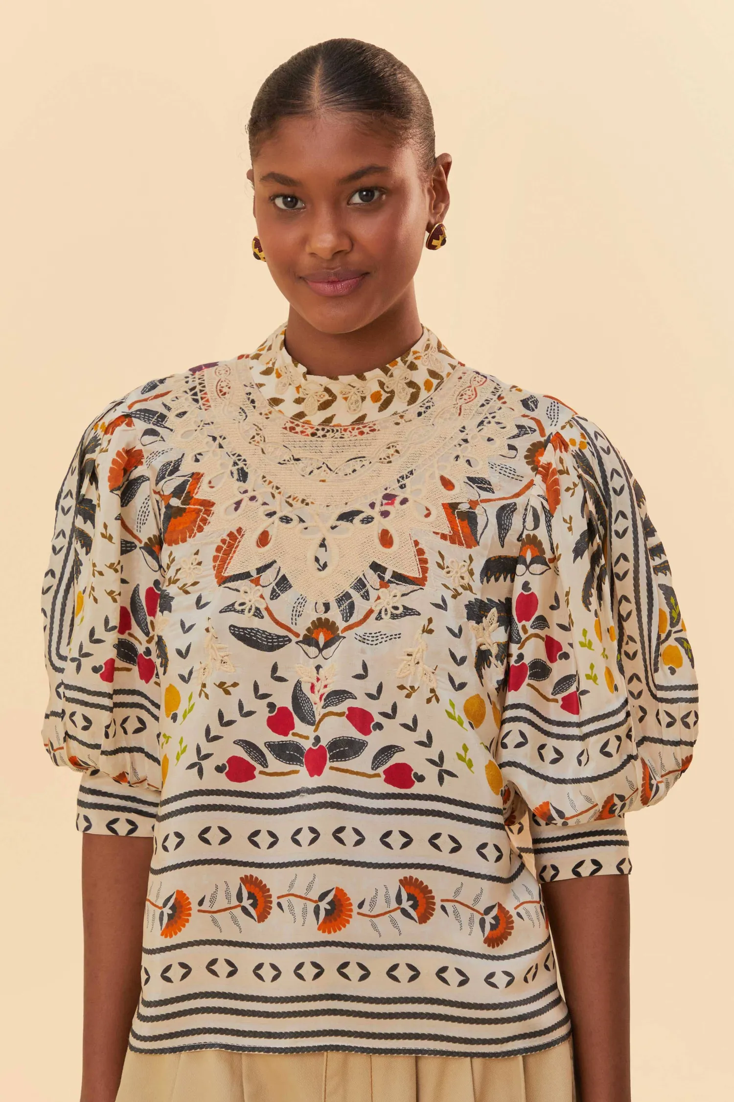 FARM Rio SAND PALMS PARADISE HIGH NECK BLOUSE