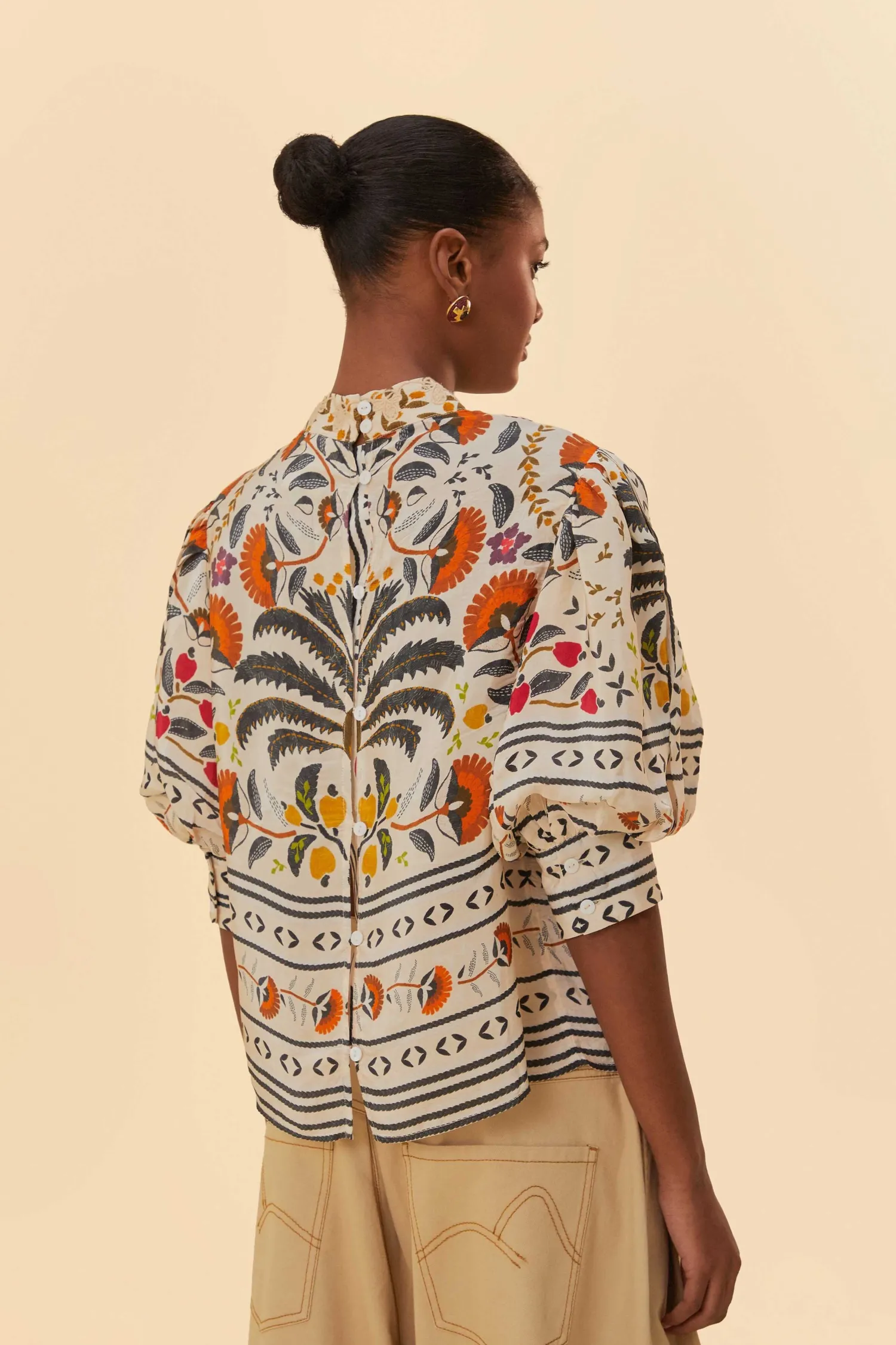 FARM Rio SAND PALMS PARADISE HIGH NECK BLOUSE