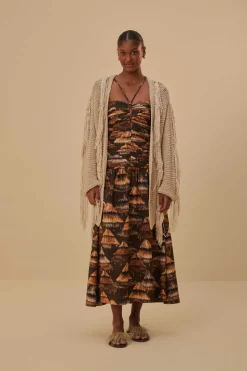 FARM Rio SAND STRIPES FRINGES KNIT CARDIGAN