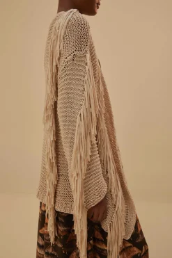 FARM Rio  SAND STRIPES FRINGES KNIT CARDIGAN