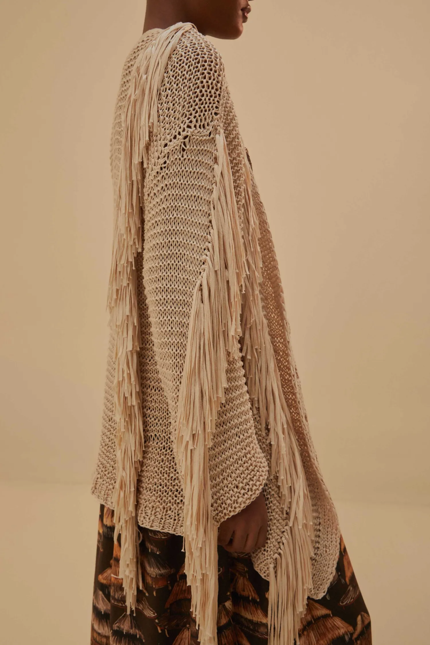 FARM Rio SAND STRIPES FRINGES KNIT CARDIGAN