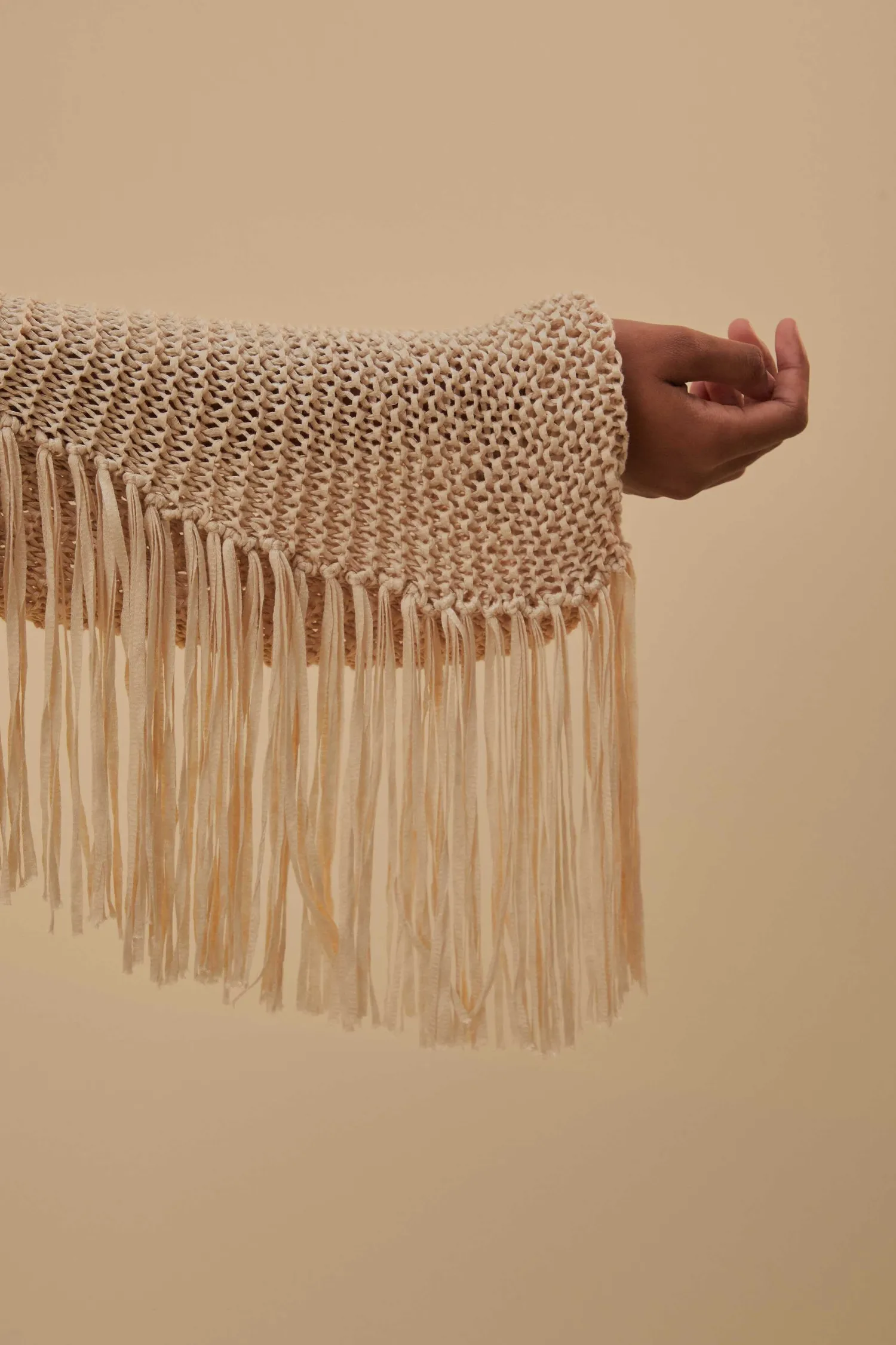 FARM Rio SAND STRIPES FRINGES KNIT CARDIGAN