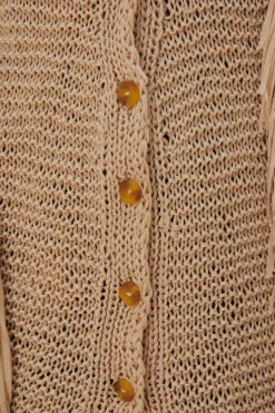 FARM Rio SAND STRIPES FRINGES KNIT CARDIGAN