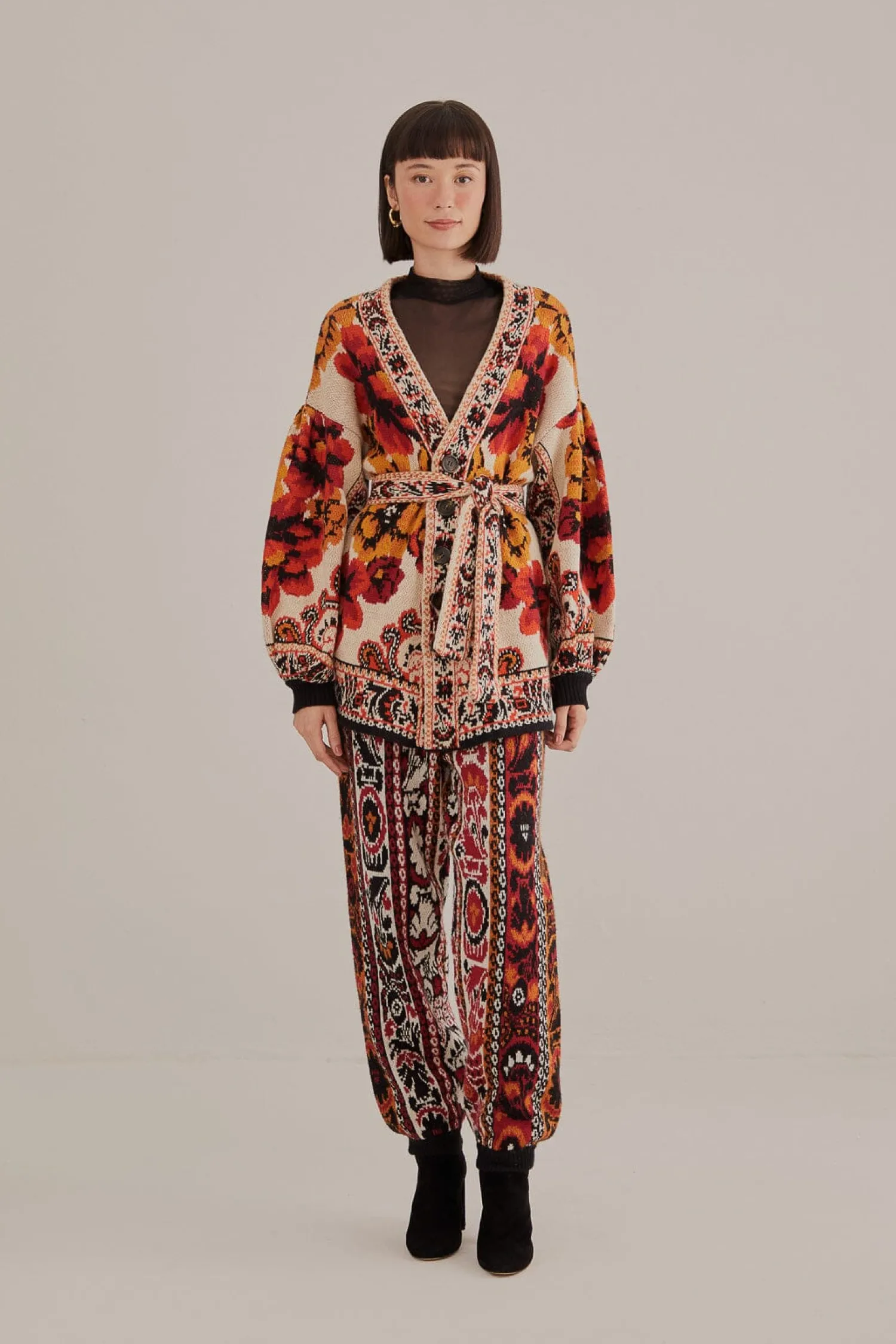 FARM Rio SAND WINTER TAPESTRY KNIT CARDIGAN