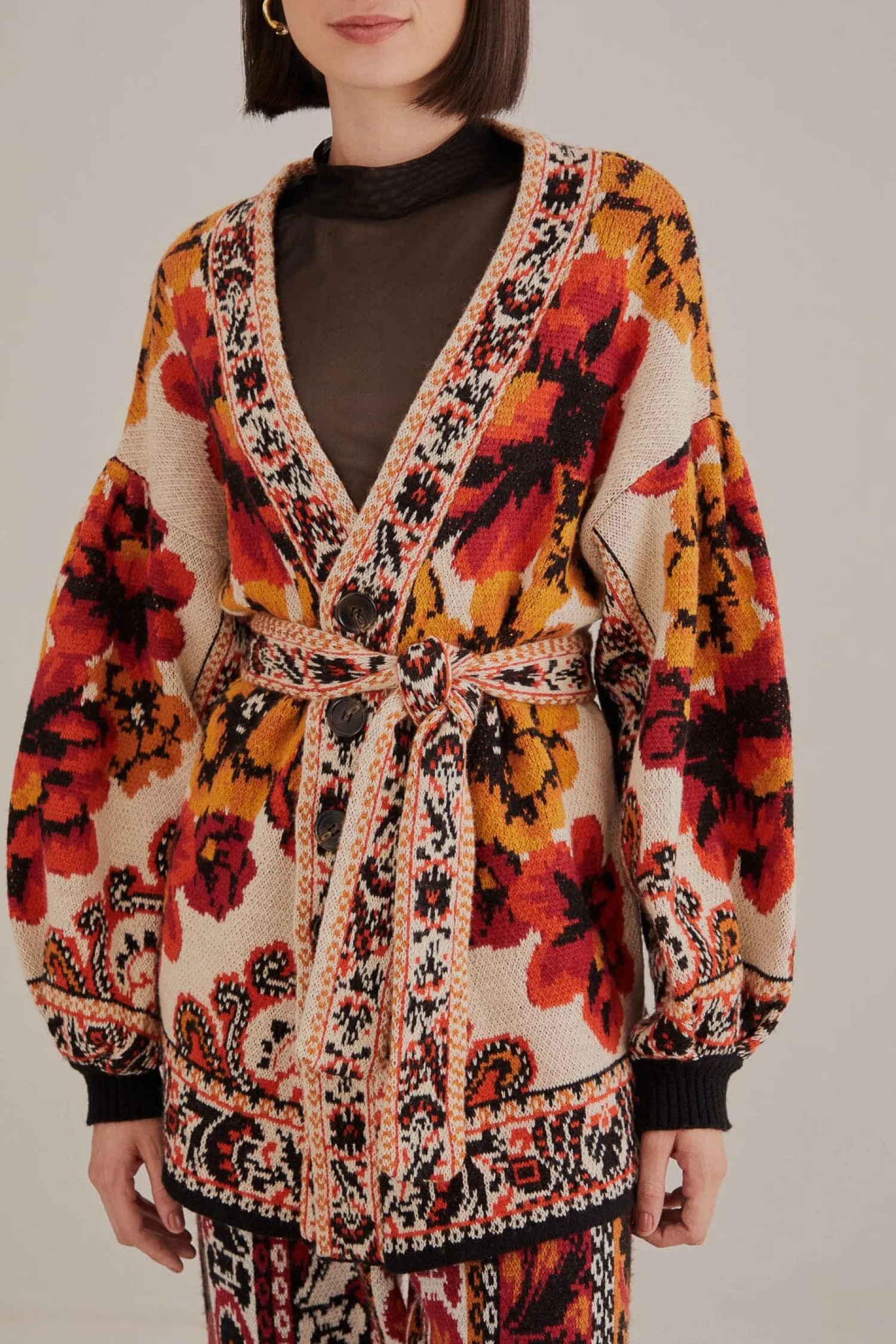 FARM Rio SAND WINTER TAPESTRY KNIT CARDIGAN